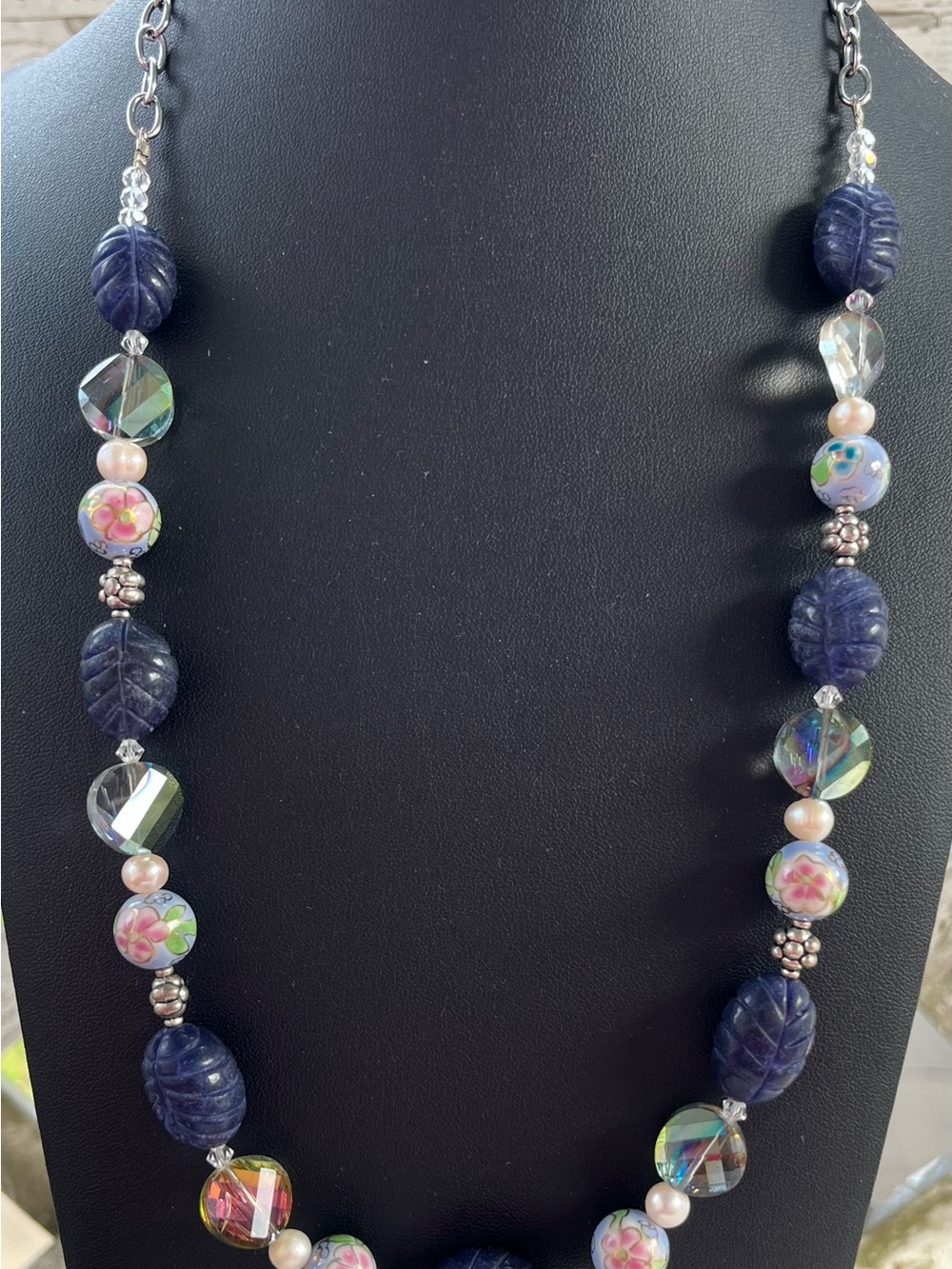 Artisan sapphire, crystal and pearl necklace